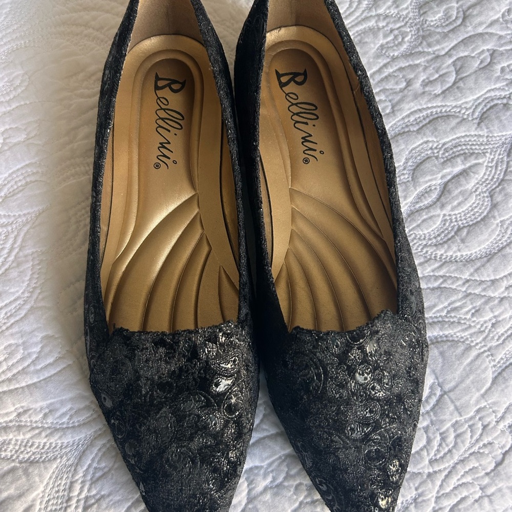 Bellini Black Embroidered Flats Elegant Slip-On